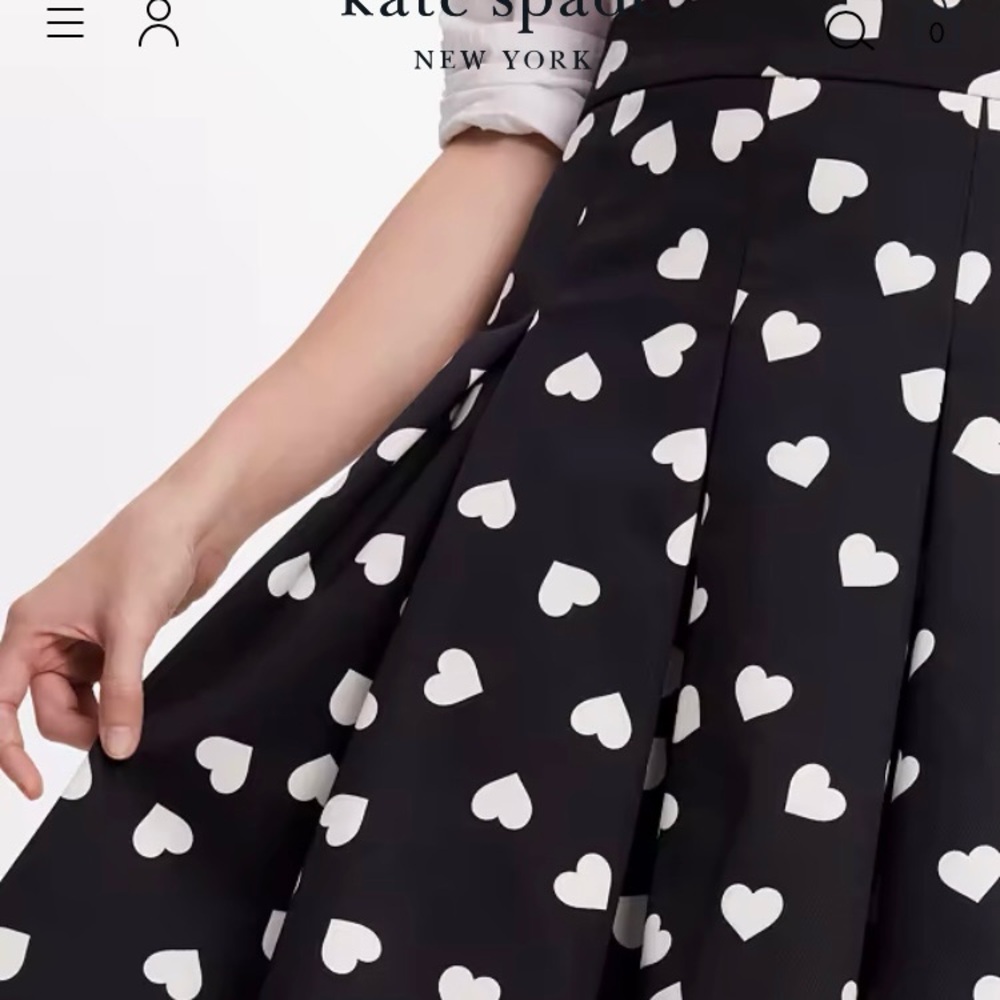 -kate spade ♠️- Scattered Mini Hearts Black and White Midi Skirt, Size 12, NWT - Picture 3 of 15